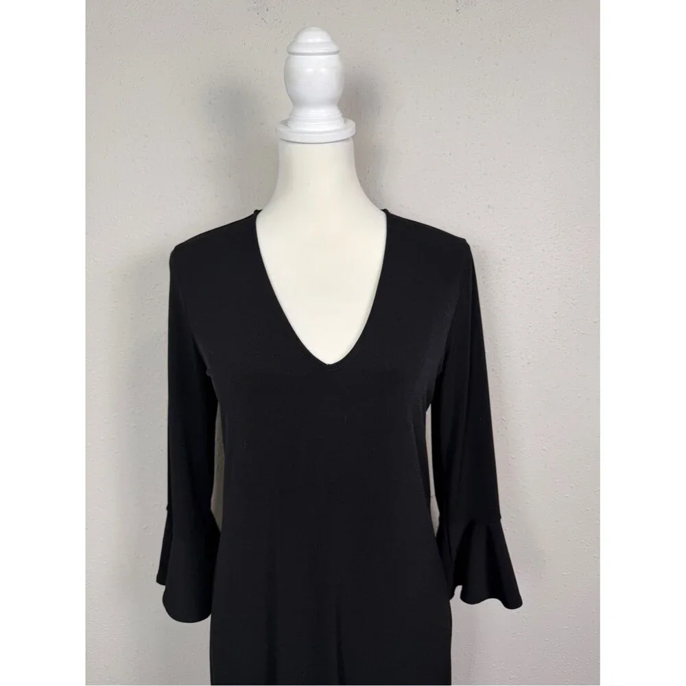 Banana Republic Black V Neck Dress Bell Sleeve Shift Dress Classic Minimalist